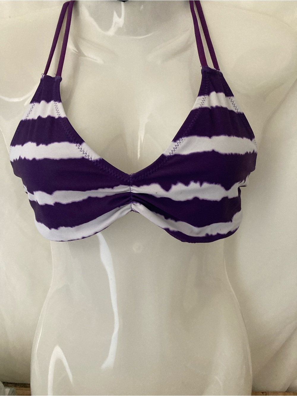 Purple & White Tie-Dye Triangle Bikini Top Halter Swimwear